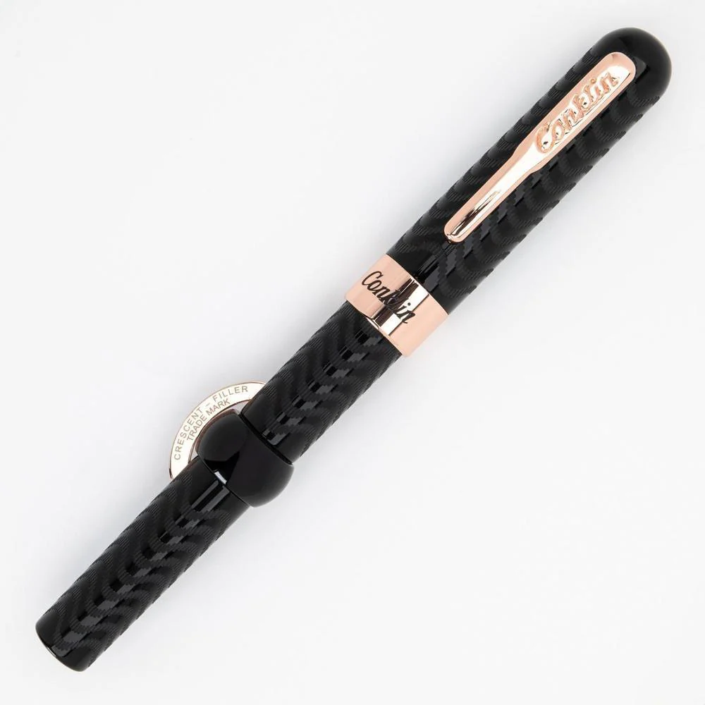 Conklin Fountain Pen - Mark Twain Crescent - Black Chase w/ Rosegold - Image 2