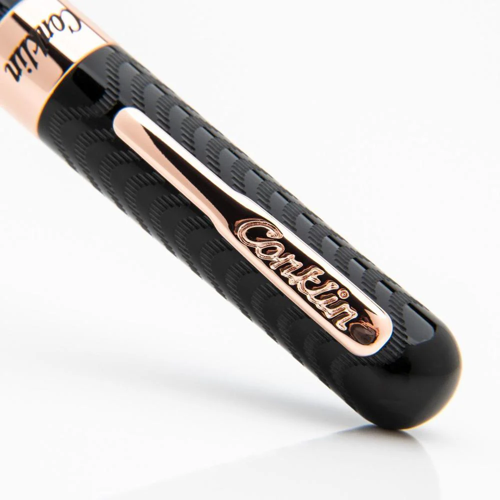 Conklin Fountain Pen - Mark Twain Crescent - Black Chase w/ Rosegold - Image 5