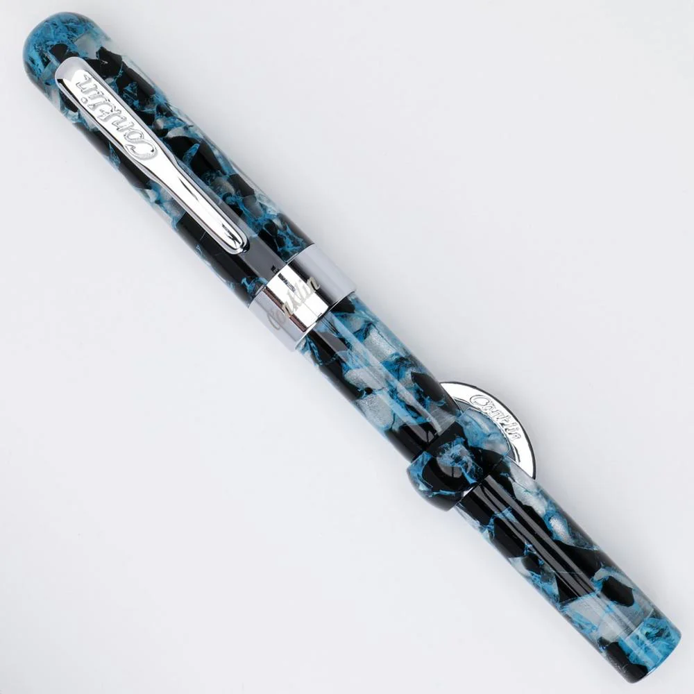 Conklin Fountain Pen - Mark Twain Crescent - Blue Array w/ Chrome - Image 3