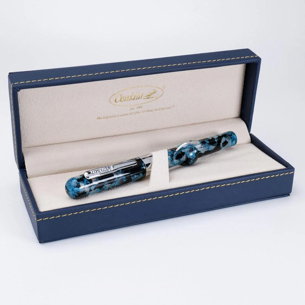 Conklin Fountain Pen - Mark Twain Crescent - Blue Array w/ Chrome - Image 6