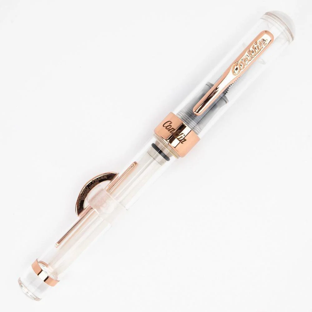 Conklin Fountain Pen - Mark Twain Crescent - Clear w/ Rose Gold - Image 2