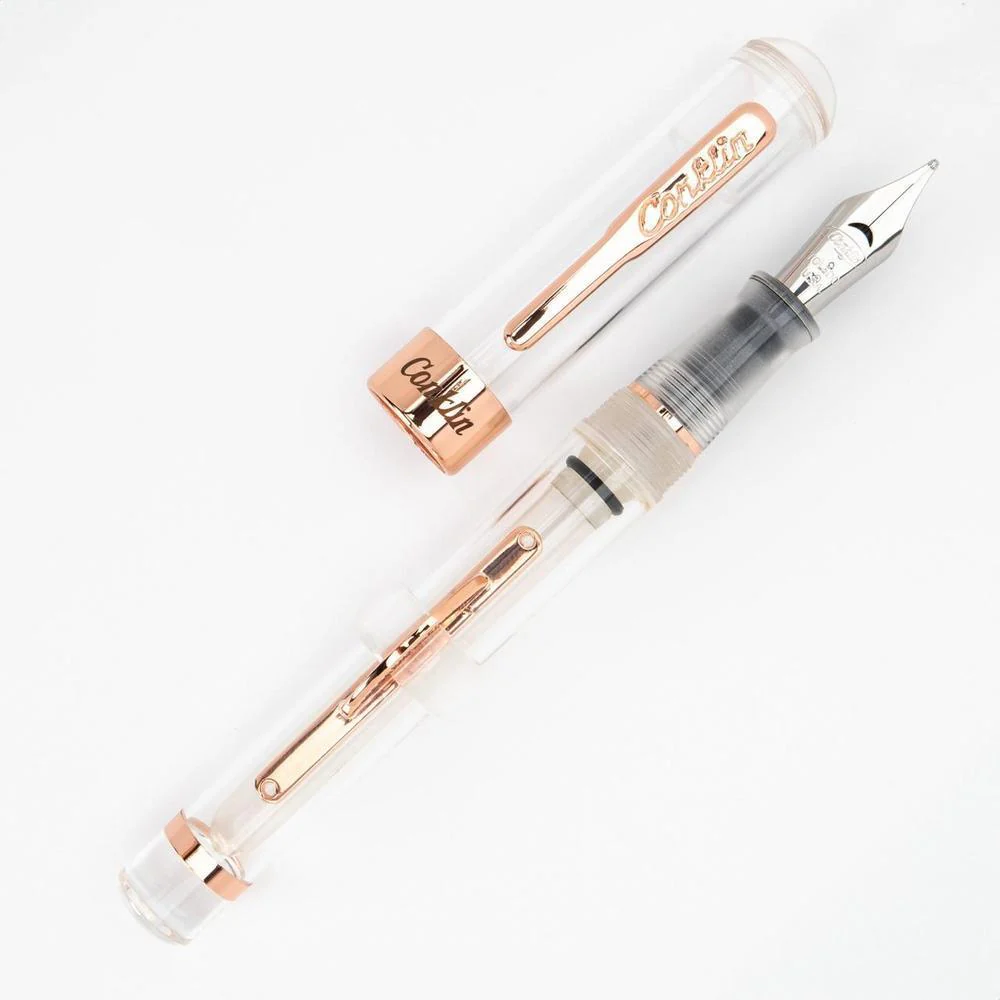 Conklin Fountain Pen - Mark Twain Crescent - Clear w/ Rose Gold - Image 3