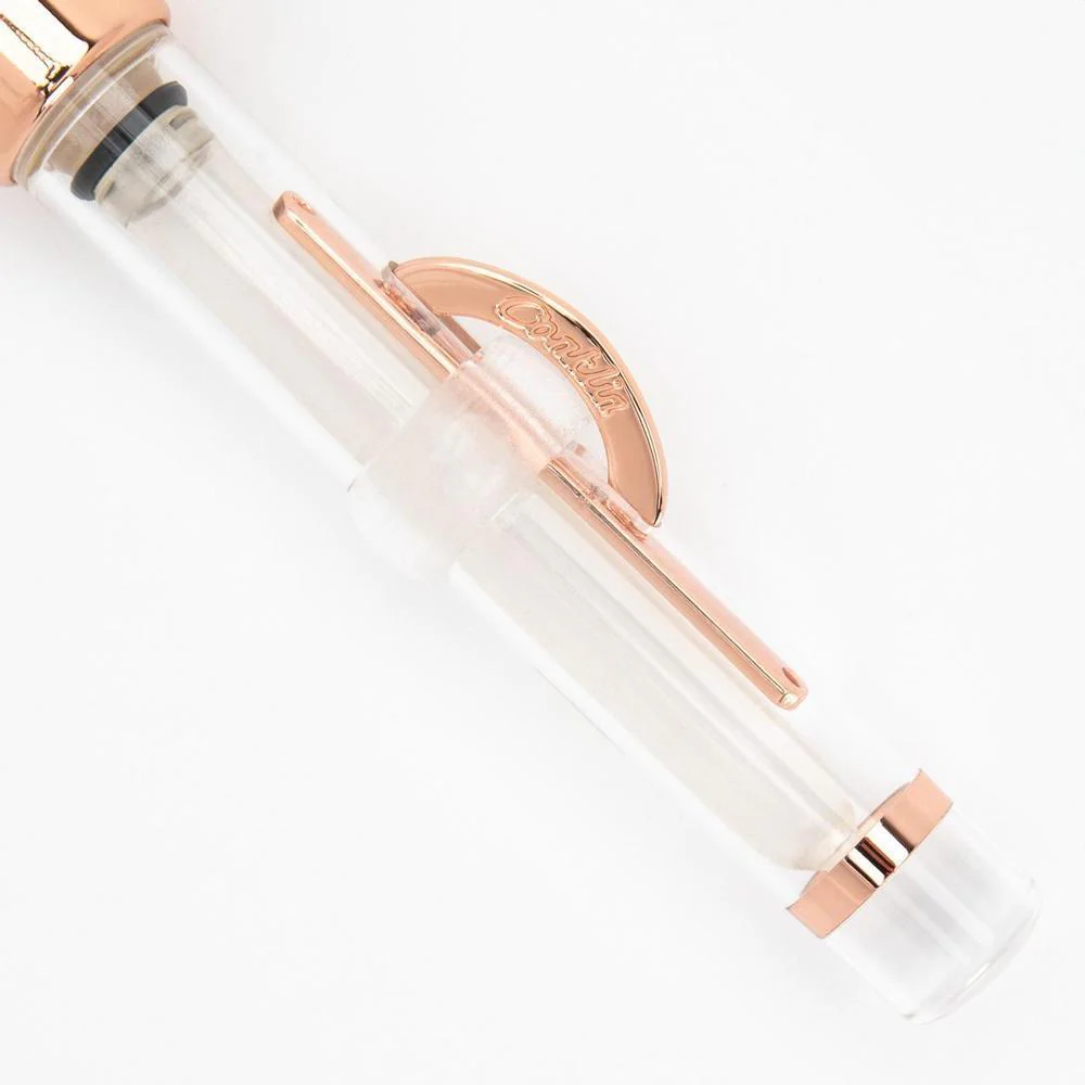 Conklin Fountain Pen - Mark Twain Crescent - Clear w/ Rose Gold - Image 4