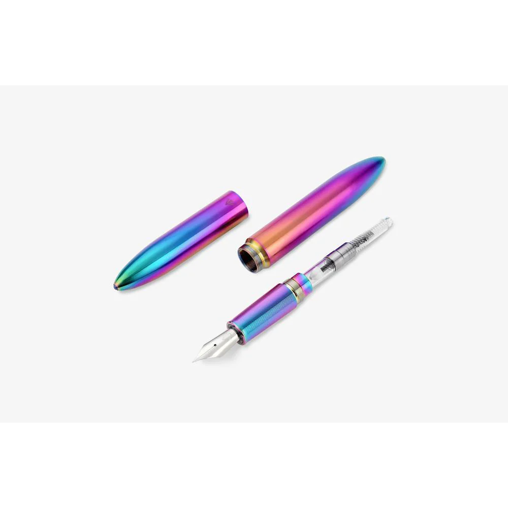 Gravitas Fountain Pen - Flagship - Stainless Steel Rainbow Skittle PvD - Image 4