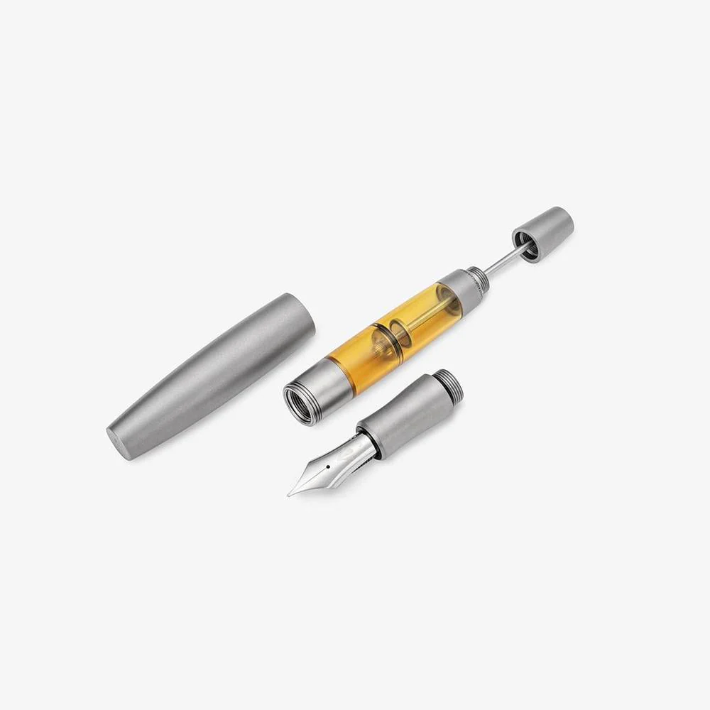 Gravitas Fountain Pen - Monster Grade 5 Titanium Stone Washed  + Ultem Barrel - Image 2