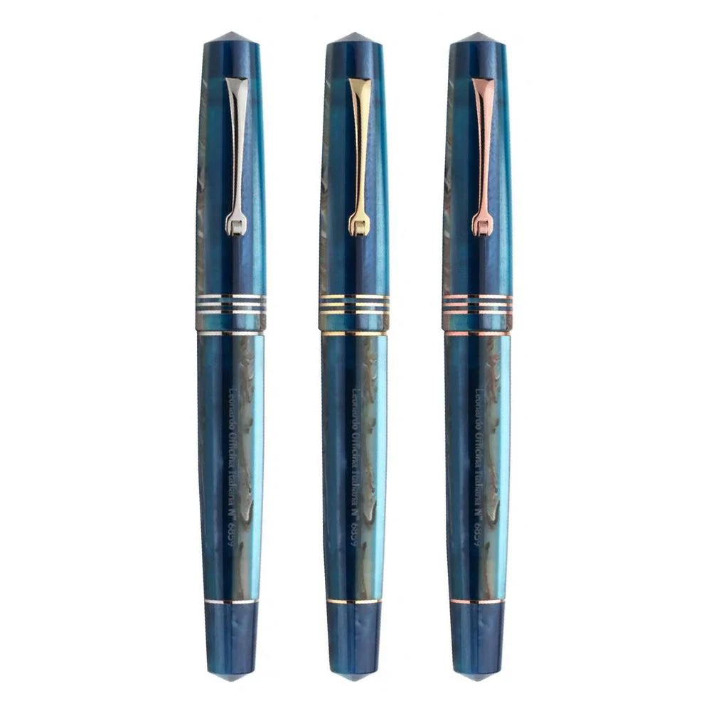 Leonardo Fountain Pen - Momento Zero (Stainless Steel) - Blue Hawaii - Image 2