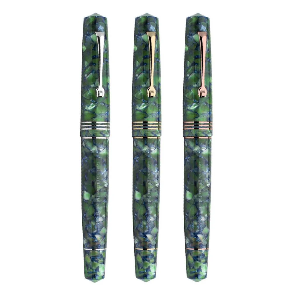 Leonardo Fountain Pen - Momento Zero (Stainless Steel) - Green / Blue Iride - Image 2