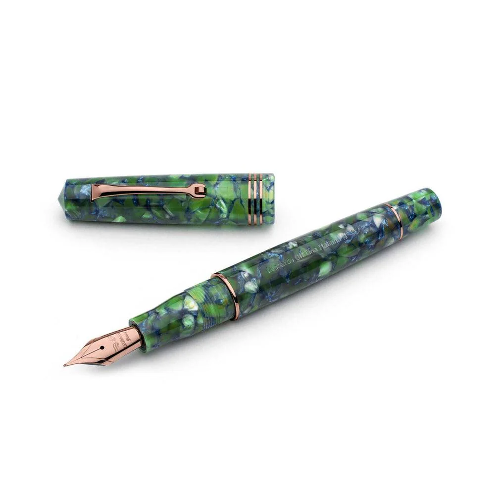 Leonardo Fountain Pen - Momento Zero (Stainless Steel) - Green / Blue Iride - Image 4
