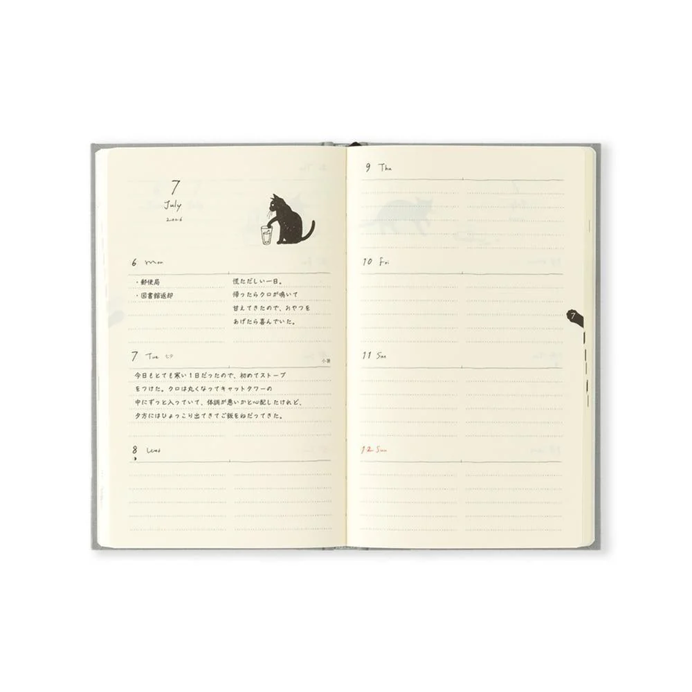 Midori Diary (B6) - Book Style Diary - Cat Gray - Image 3