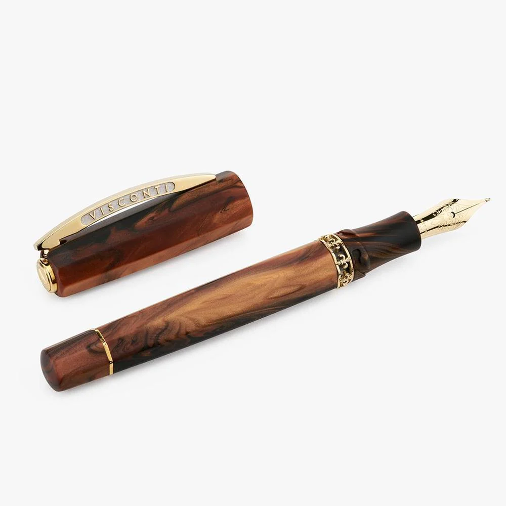 Visconti Fountain Pen - Medici Briarwood - Yellow Gold Trims - Image 11