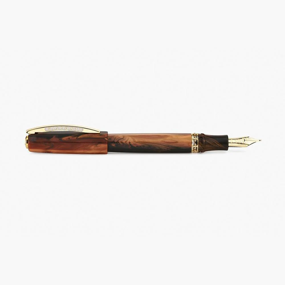 Visconti Fountain Pen - Medici Briarwood - Yellow Gold Trims - Image 12