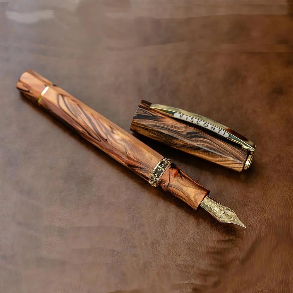 Visconti Fountain Pen - Medici Briarwood - Yellow Gold Trims - Image 2