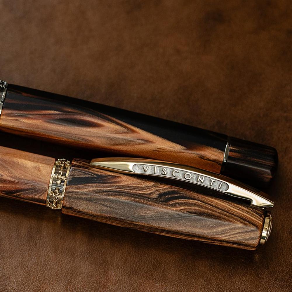 Visconti Fountain Pen - Medici Briarwood - Yellow Gold Trims - Image 7